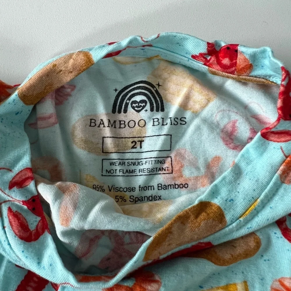 Bamboo Bliss Short and Tee Pajama Set. Louisiana Crab Boil Print. 2T